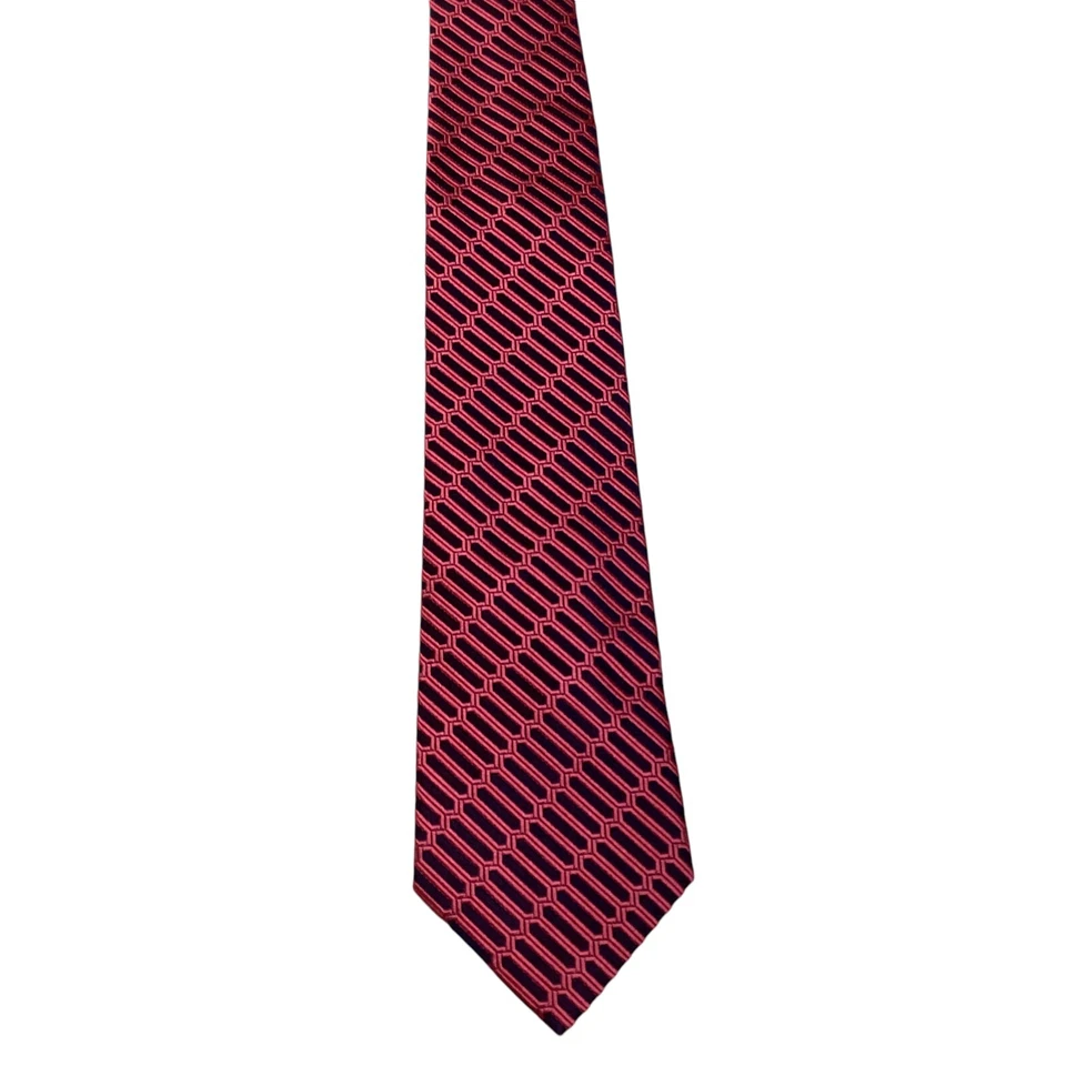 Corbata DUCHAMP Para Hombre 100% Seda Ajustada 3" INGLATERRA Lujo Geométrica Rosa/Azul Usada en Excelente Condición Foto 2 de 3