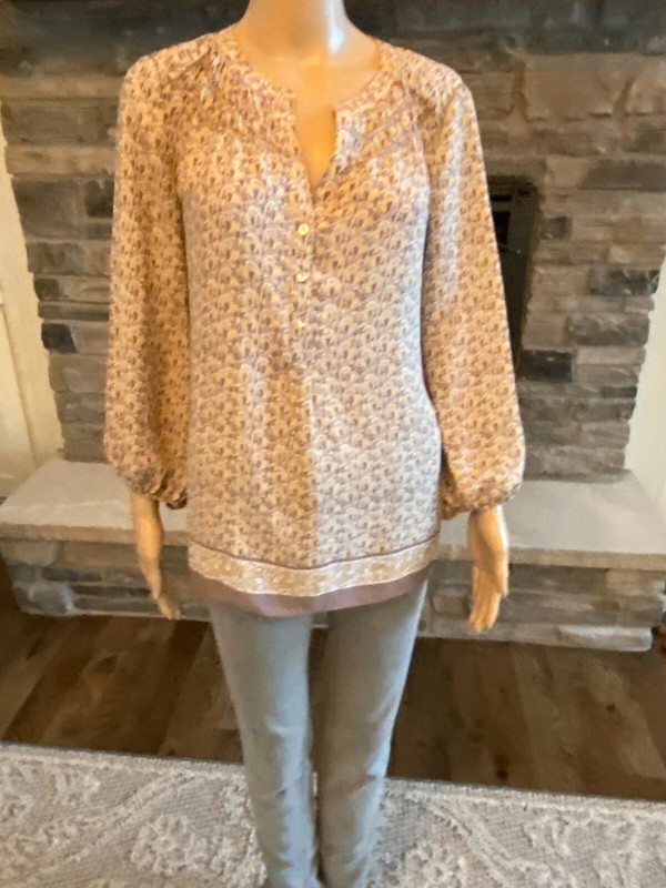 Max Studio Women's Size XS 3/4 Sleeve Button Front Floral Tunic Blouse Top - 026