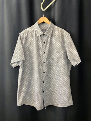 Tasso Elba Mens XXL 18 Blue Medallion Tile Print Short Sleeve Button Down Shirt