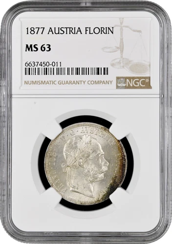 Austria 1 florin 1877, NGC MS63, "Emperor Franz Joseph I (1848 - 1916)"