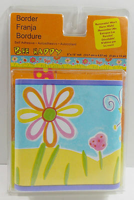 Borders Unlimited Wall Paper Border Bee Happy Stick Peel  Flowers Butterflies