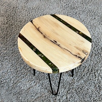 Epoxy Live End Table / Side Table / Rocks Mosaic / Natural Edge Side Table - image 1 of 4