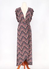 MISA LOS ANGELES $360 Zig Zag Printed Wrap Midi V-Neck Belted Dress Size XS