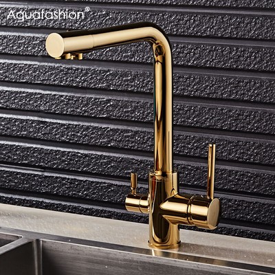 Gold Kitchen Faucet With Filtered Water Deck Mounted 360 Rotation
