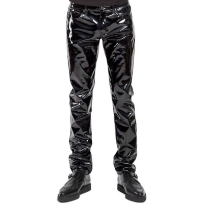Herren Kunstleder Hose Trousers Glitzer Bar Clubwear Kostüm Punk Mode