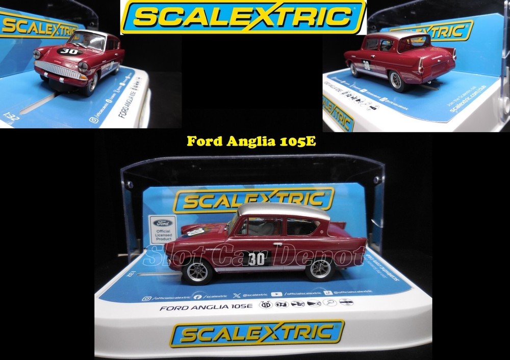 Scalextric 132 Broadspeed Red Ford Anglia 105E Slot Car with Lights C4546