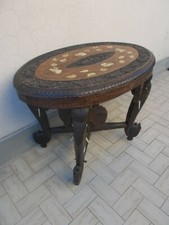 ANTICO TAVOLINO INTARSIATO OVALE DA SALOTTO 70X46CM H 53CM