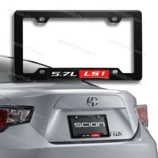 X1 Black ABS License Plate Tag Frame Cover with 5.7L LS1 Car Trunk Emblem Decal