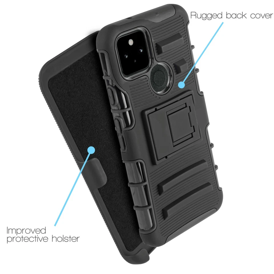 For Google Pixel 5 Belt Clip Holster Heavy Duty Shockproof Case + Temper Glass - Image 2 of 4