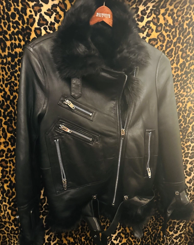 Chaqueta de motociclista de cuero bombardero negra de piel de oveja vintage - talla mediana Foto 2 de 4