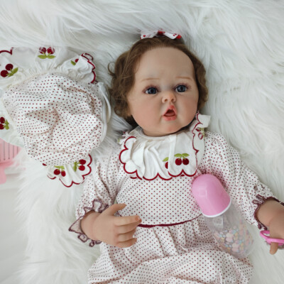 60cm Reborn Toddler Girl Doll Vinyl Cuddly Body 3D Skin Visible Veins Xmas Gift
