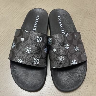Coach Women\'s Black Slides Size 9 with Snowflake Design New Coach CE498 Women Uli Snowflake Slide Signature Canvas  main image 3