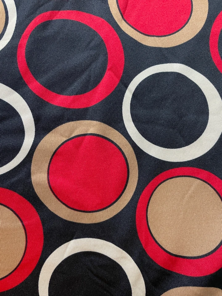 Fabric Lot 2 Yds 8 Ins 58 W Red Black Tan Circles White Knit Apparel - Image 3 of 4