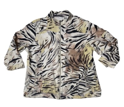 Preowned- Chicos Full Zip 3/4th Sleeve Animal Print Track Jacket Womens (Size 3)