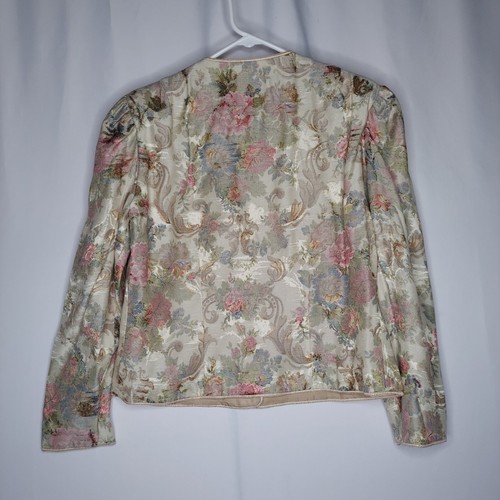Miss Elliette Vtg 60s Damask Floral Skirt Suit 12 Gold Multicolor Jewel Button - Picture 17 of 23
