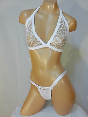 Exotic dancer stripper small white two piece bikini dance outfit-dancewear
