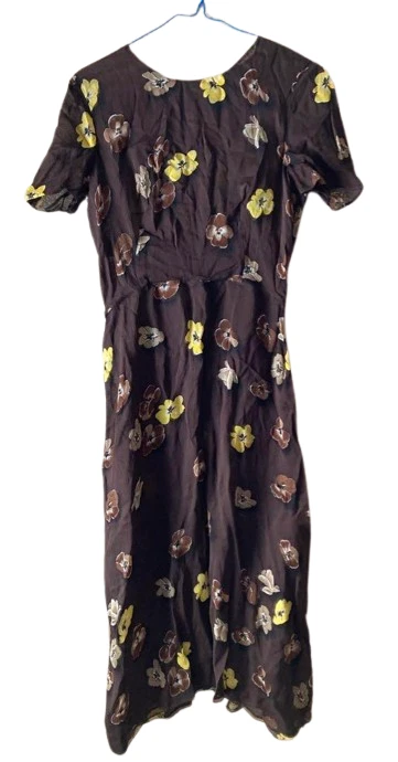 Prada abito floreale seta 100% gonna pansy marrone scuro donna dal Giappone taglia 42