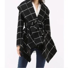 Nwt Chicwish Luxury Wool Blend Wrap Peacoat Plaid Jacket Sz M Women's