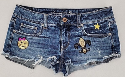 American Eagle 2011 Women's Size 6 Cut off Shorts Patches Upcycled Custom