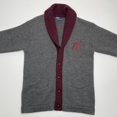 VNTG Polo Ralph Lauren (XL) Gray Burgundy Polo Embroidered Wool