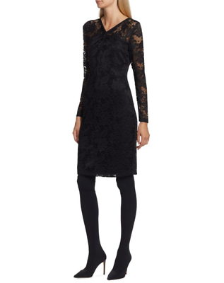 Elie Tahari Women's Abbey Vintage Lace Twist Front Dress Noir