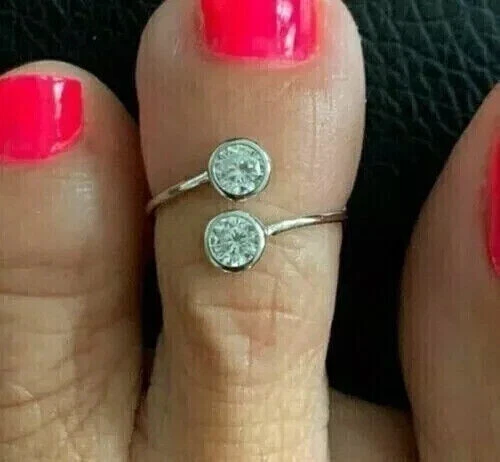 0.50 Ct Round Cut Simulated Diamond Adjustable Toe Ring 14K White Gold Plated