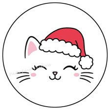 30 CAT FACE SANTA CHRISTMAS ENVELOPE SEALS LABELS PARTY FAVORS STICKERS 1.5"