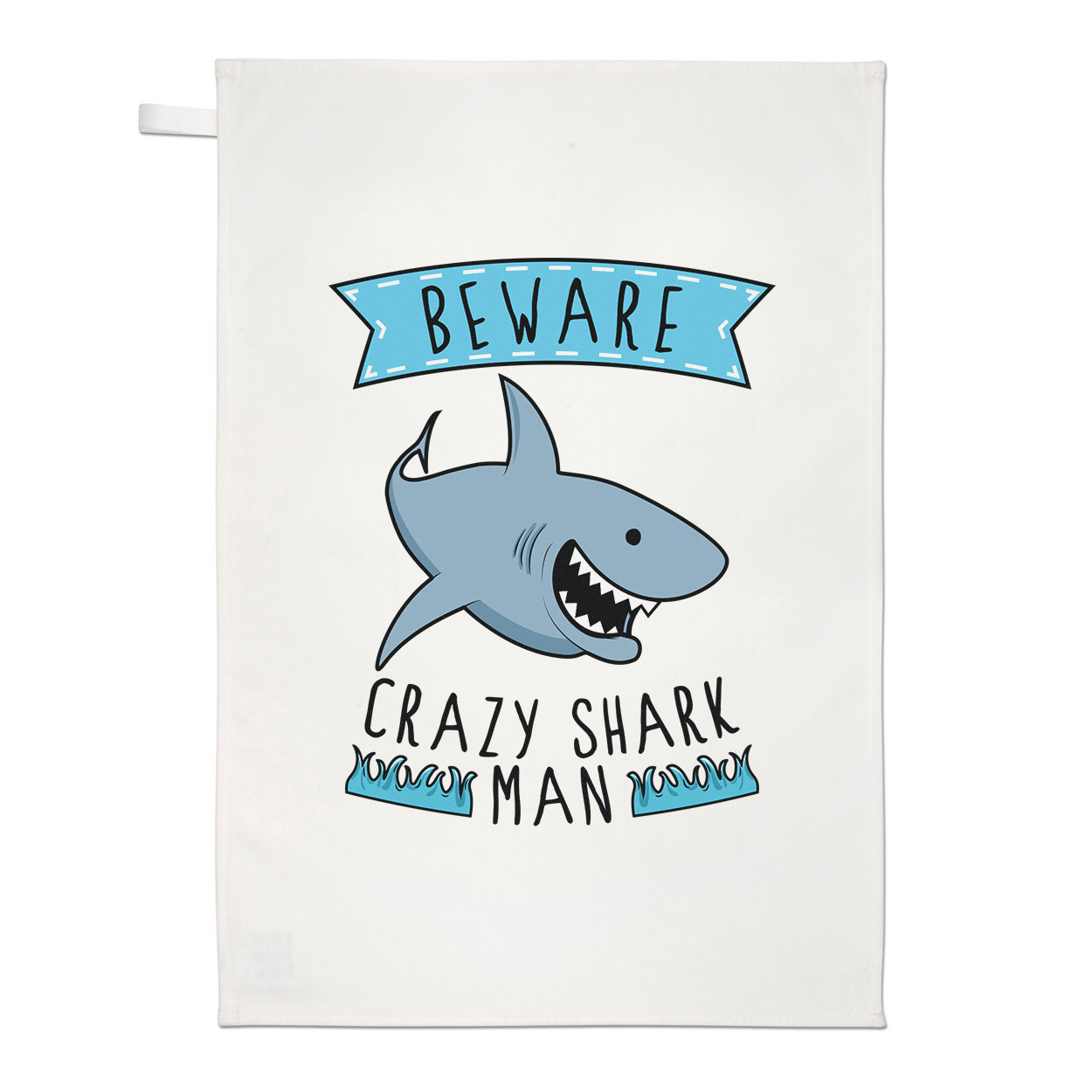 Beware Crazy Shark Man Tea Towel Dish Cloth - Funny Animal