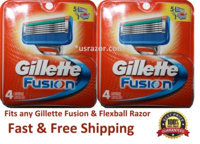 8 Gillette Fusion Manual Men Razor Blades Refill Cartridges Flexball Shaver Open
