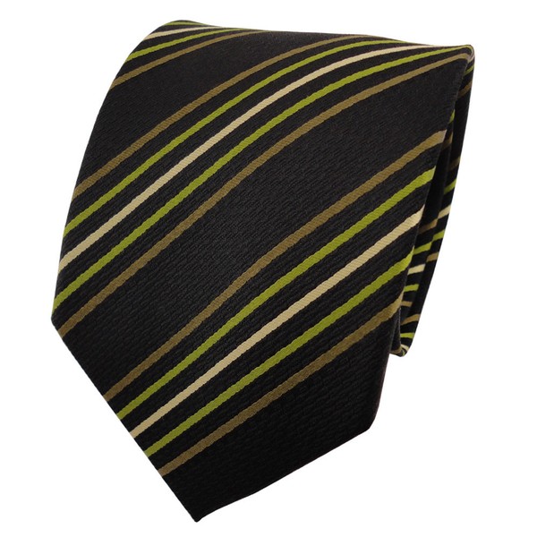 Tigertie Seidenkrawatte GrüN Oliv Schwarz Gestreift - Krawatte Seide Tie-image
