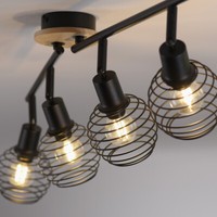 Deckenlampe Strahlerleiste 92Cm Spot Schwarz Holz Metallschirm 4-Flammig