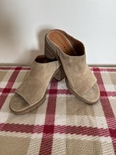Lucky Brand Women's Beige Suede Open Toe Slip-On Mule Sandals Block Heel 7