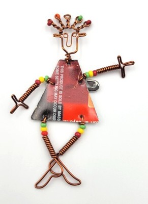 Upcycled Recycled Styled Person Art Pin Brooch Copper Wire Beads Girl Artisan