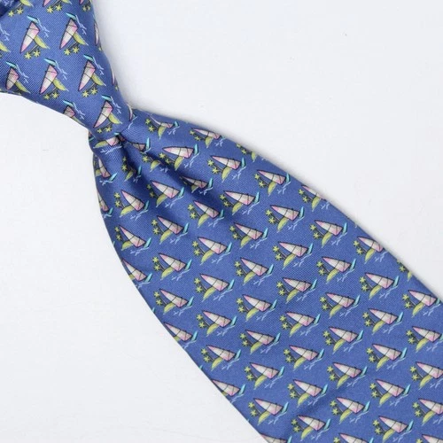 NWT Salvatore Ferragamo Silk Necktie Blue Windsurfing Island Print Tie Italy