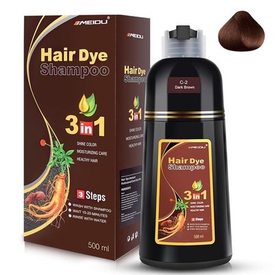 3 in 1 Hair Dye Shampoo 500ml Dark Brown Hair Color Shampoo Instant Hair Dye