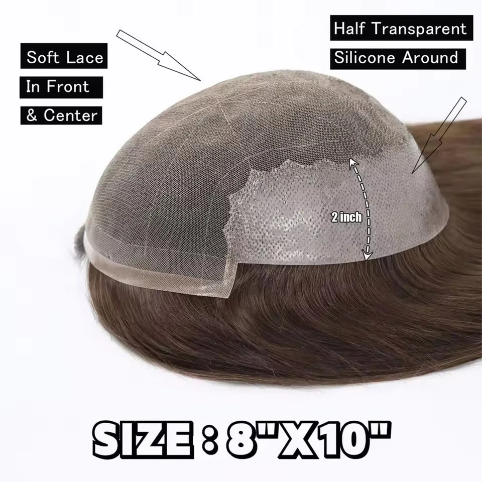 Sistema de pelucas de cabello humano largo marrón toupee para hombre 12/14/16 pulgadas pieza de cabello Foto 4 de 4