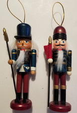 Wood Nutcracker Hanging Ornaments Set of 2 Soliders Multicolor 5.25" Tall