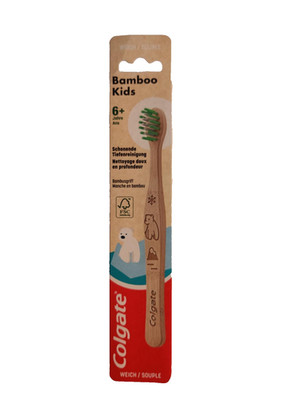 Colgate Bamboo Kids Zahnbürste, weich, 1 Stück - ab 6 Jahre - Tiermotiv Eisbär