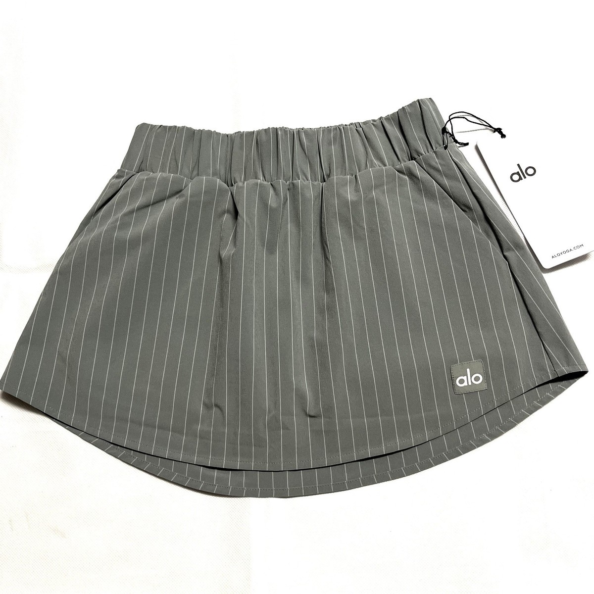 Alo Yoga Pinstripe Daylight Mini Skirt Lunar Grey/White Size S