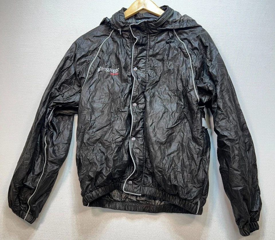 Frogg Togg Unisex Full Zip Button Hooded Jacket Pants Rainsuit Size M Black - Image 2 of 4