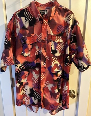 Wrangler Aztec Southwestern Short Sleeve Button Up Shirt Sz 18 X-long Tails USA