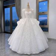 Luxury Princess Wedding Dresses Sparkle Glitter Tulle Long Sleeve Bridal Gowns