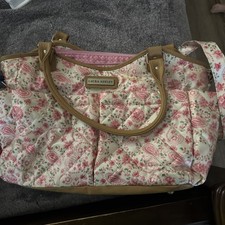 Laura Ashley Floral Diaper Bag Satchel Shoulder Strap Washable Gray Pink & White