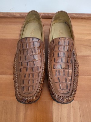 Brass Boots Men's Size 11M Croc Leather Loafers Sheep Skin Lining Driving Shoes