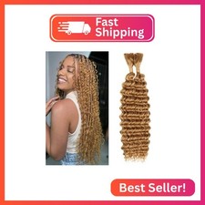 GveoXvo Blonde Human Braiding Hair Deep Wave Bulk Human Hair 24 Inch No Weft Cur