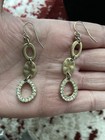 Matte Gold Tone Geometric Link Drop Earrings Rhinestone Pave Dangle Pierced — photo 3