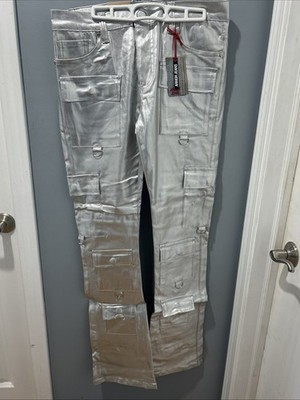 Armor Jeans ASJ03 Men s 34x36 Stacked Denim Silver Metallic Wash Off Finish $110