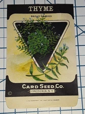 1920s THYME HERBS Seed Packet - NOS Fredonia Ny Vintage Brand Co Us Farm Garden