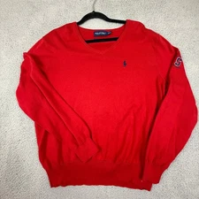 Vintage Polo Golf Ralph Lauren XL Red Cotton V-Neck Stanford Golf Course Sweater