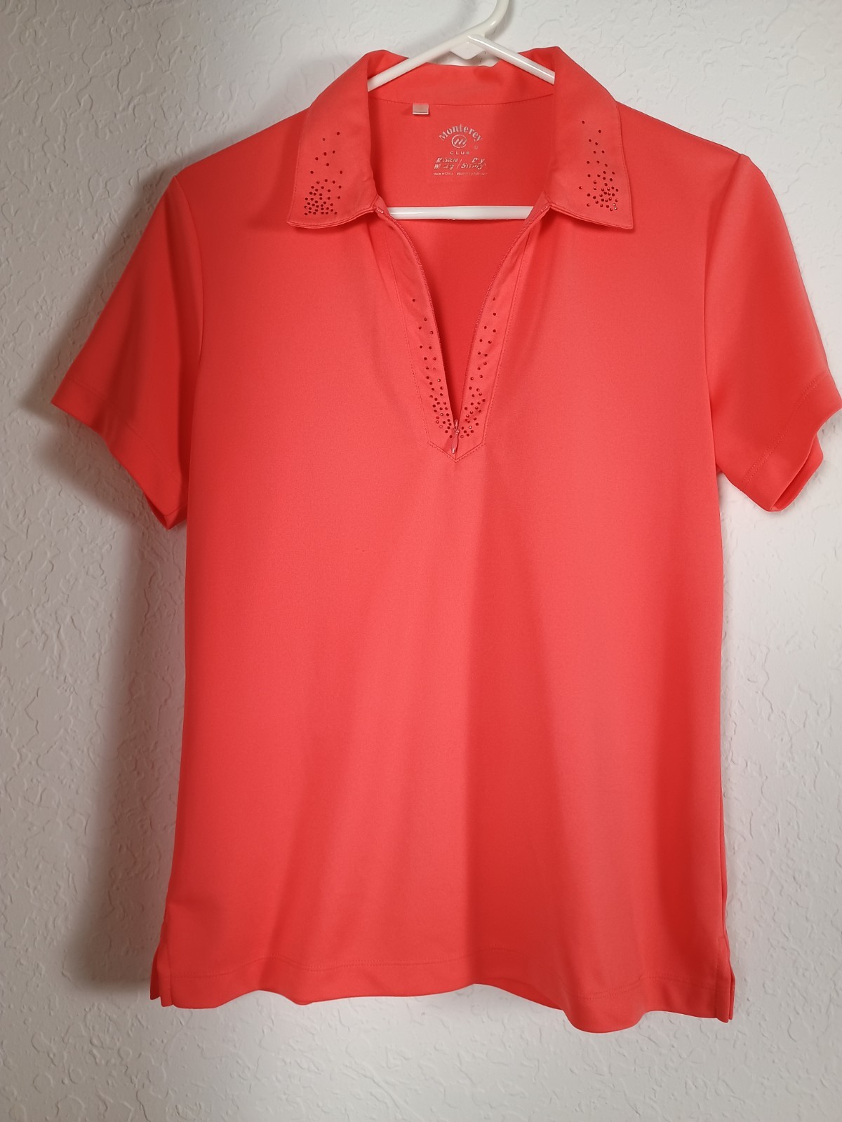 Monterey Club Women's Medium M Coral Pink Short Sleeve Golf Polo Shirt...